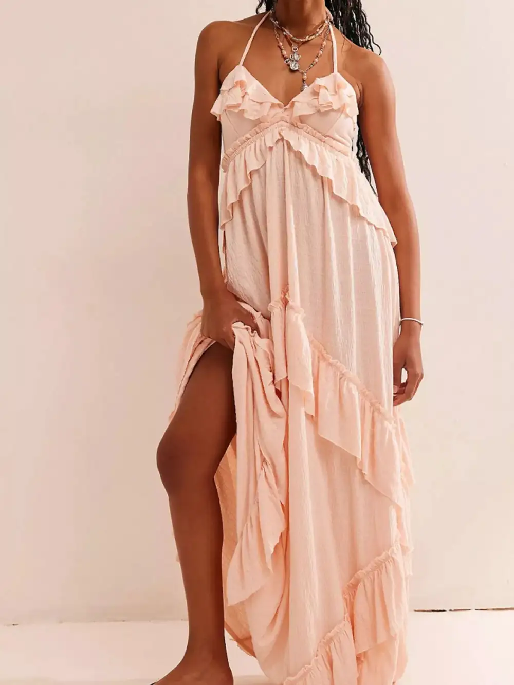 Polished Detail Ruffle Maxi Dress