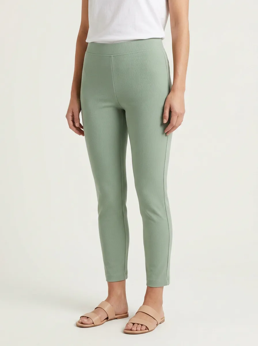 Stretch Ribbed Women's Stretch Mid-Rise Pants