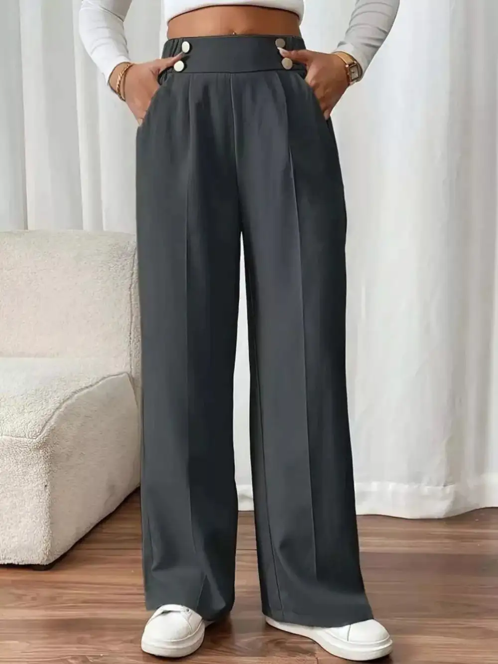 Wide Leg High Waist Cropped Pocketed Pants
