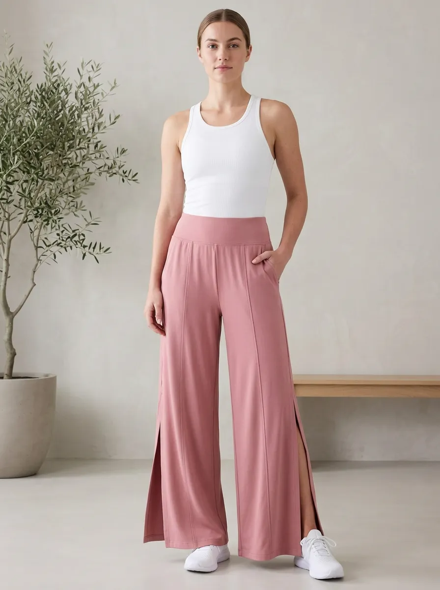 Easy Fitness Women's Wide Leg Side Slit Active Pants