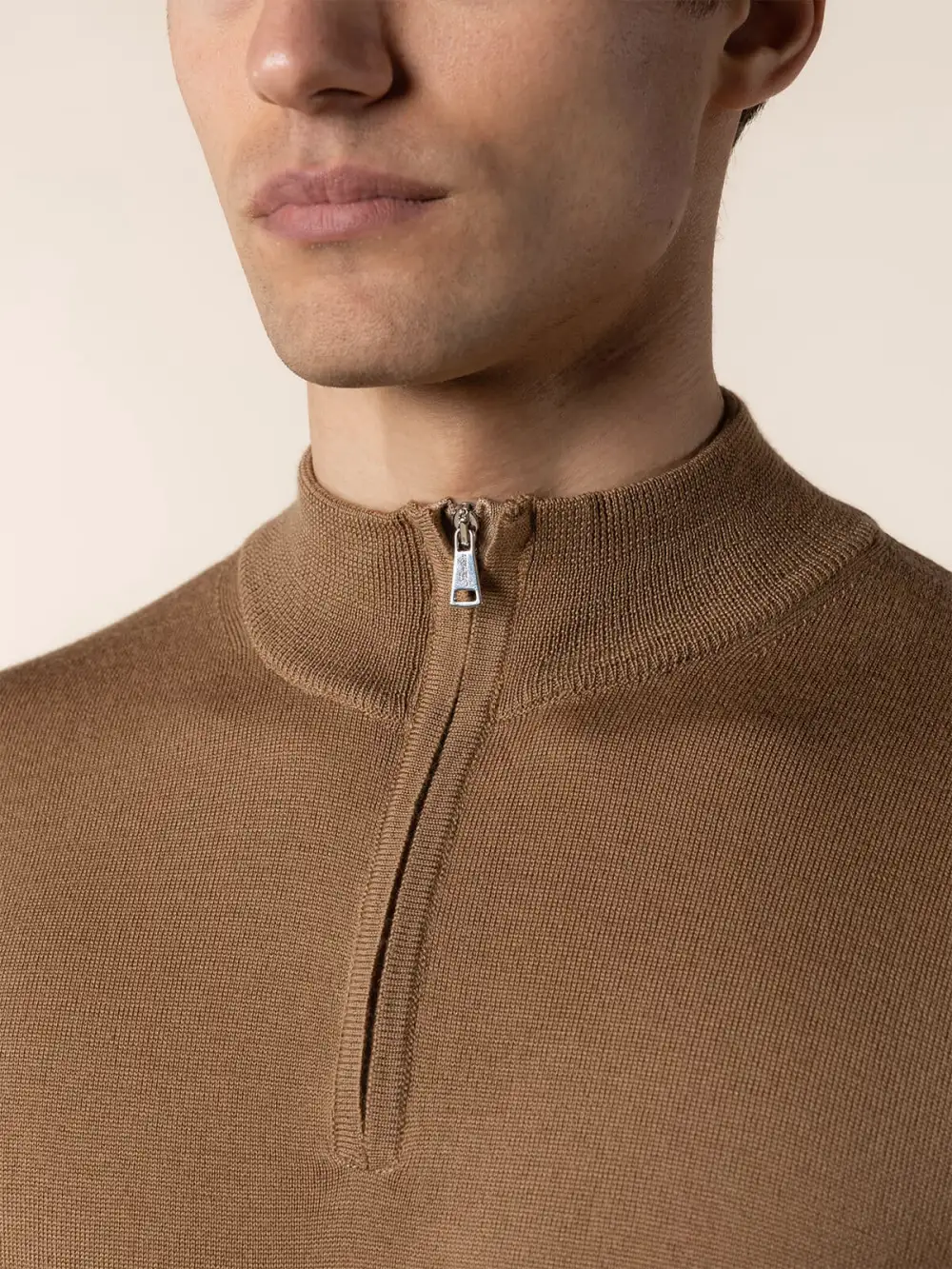 Cashmere Merino Blend Zip Front Funnel Neck Knit Construction Knit Zip Neck Sweater