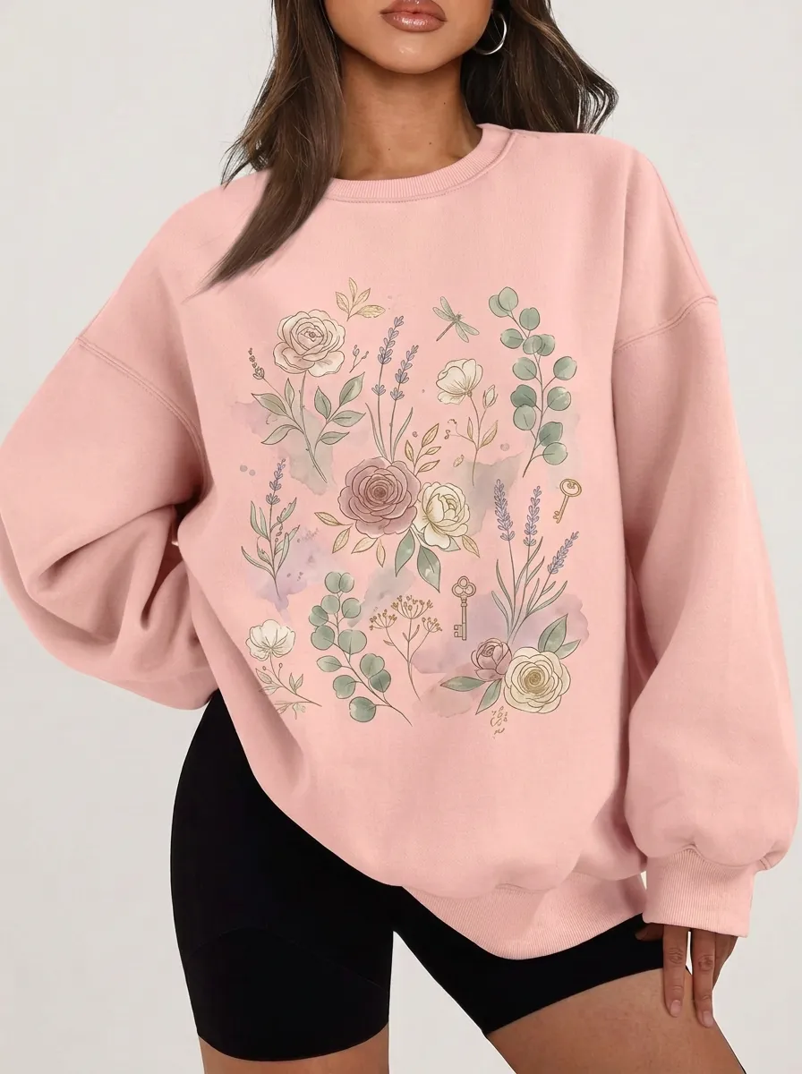 Women's Botanical Garden Floral Key Printed Sweatshirt