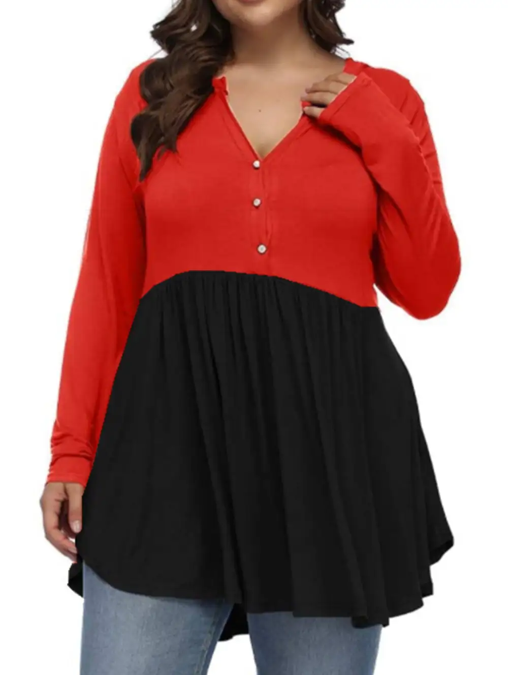 V-Neck Button-Down Tunic Top