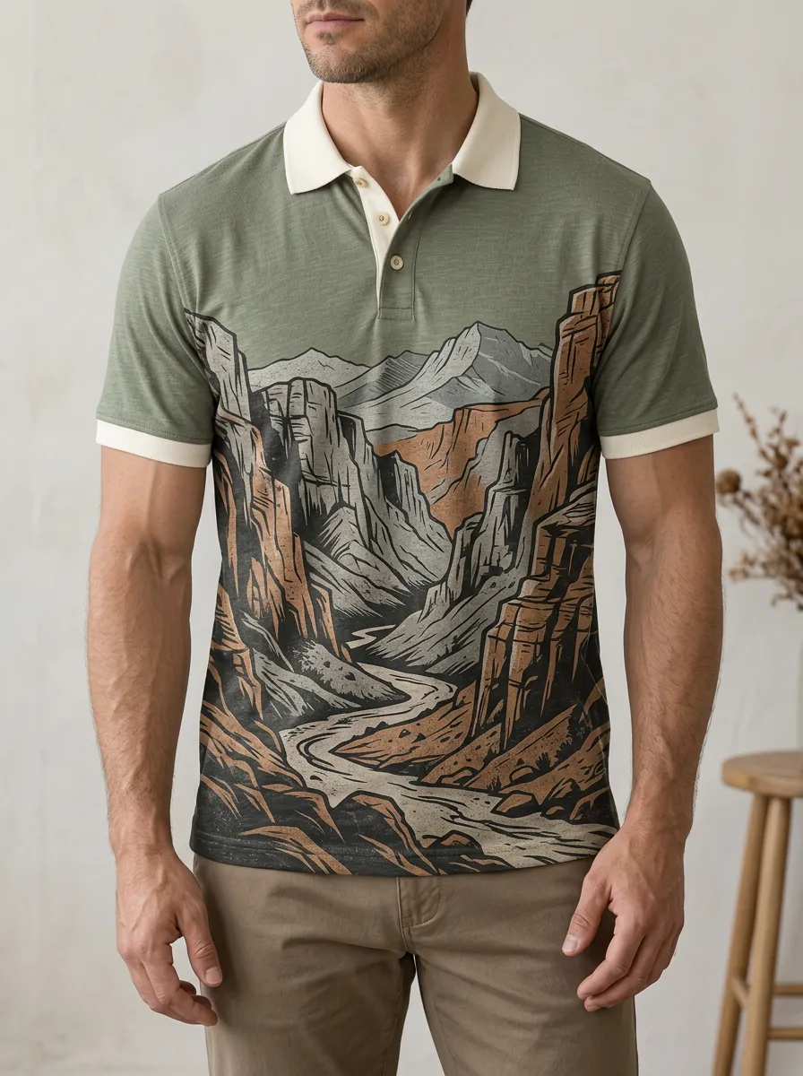 Men's Nature Lover Canyon Landscape Printed Polo Shirt