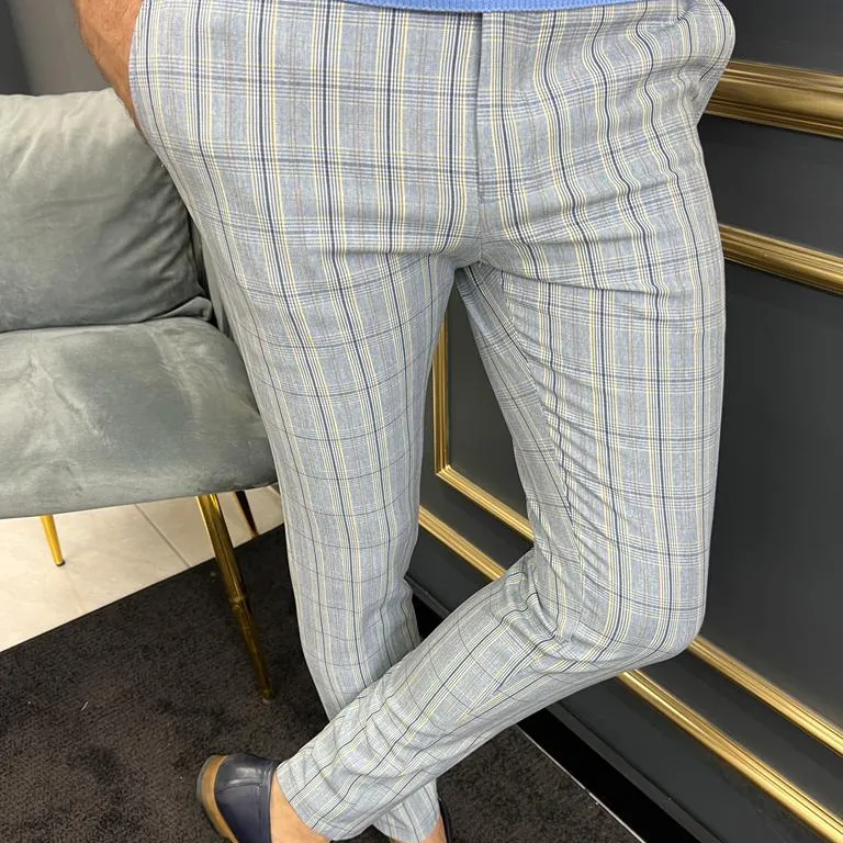 Modern Slim Fit Striped Tailored Trousers