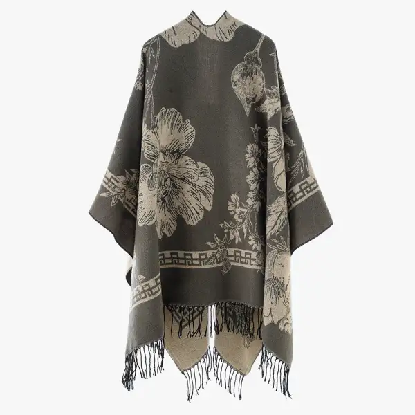 Lightweight Jacquard Floral Poncho Wrap