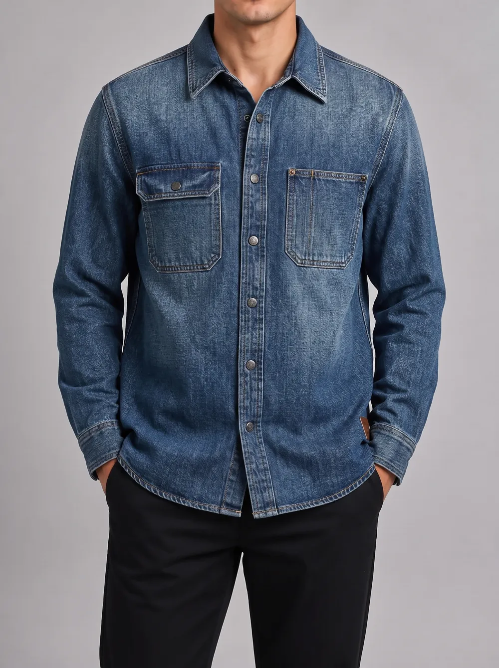 Men's Casual Vintage Washed Denim Button-Down Shirt