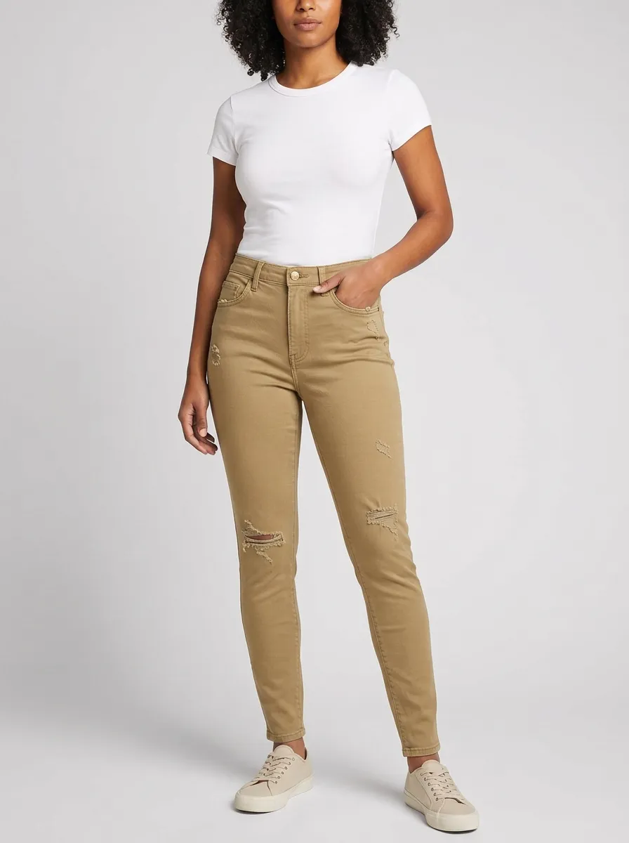 Women's High-Rise Distressed Blue Denim Slim Jeans