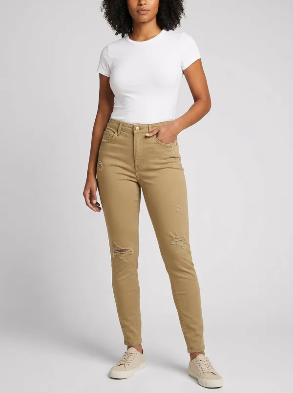 Women's High-Rise Distressed Blue Denim Slim Jeans