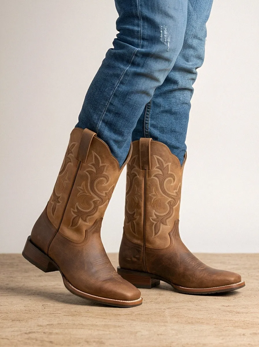 Western Embroidered Cowboy Boots For Men