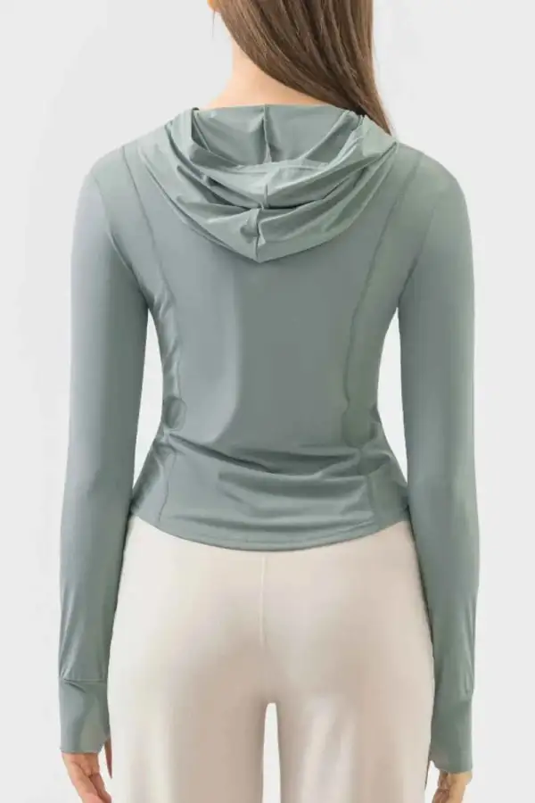 Pocketed Zip-Up Hooded Long Sleeve Active Outerwear