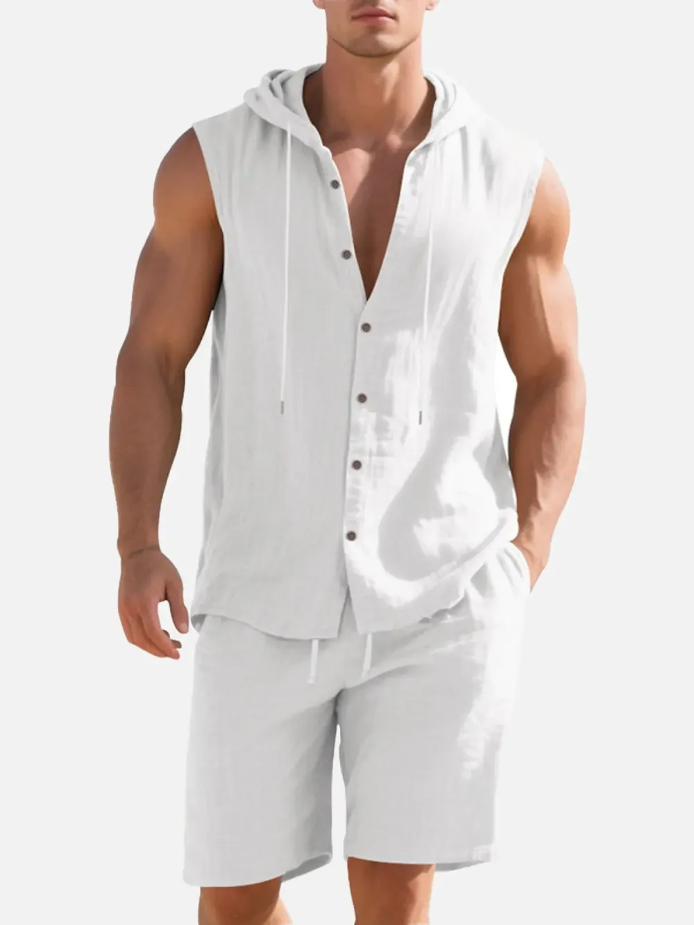 Linen Hooded Sleeveless Matching Set