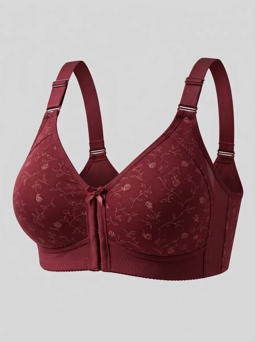 Women's Plus Size Off-White Rose Floral Front-Closure Full-Coverage Wireless Bra