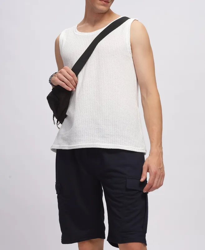 Navy Blue Loop Knit Cotton Shorts