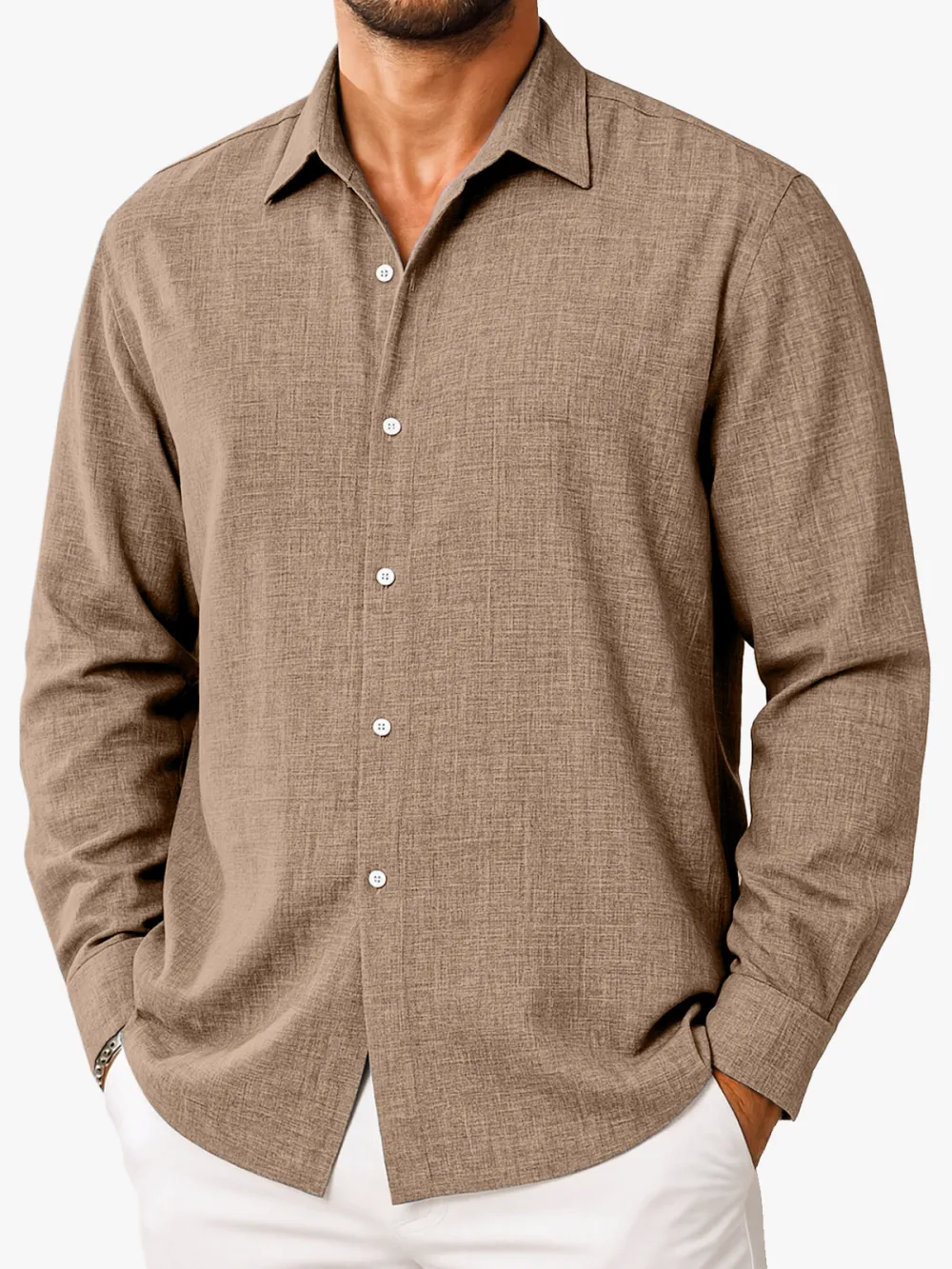 Easy Fit Long Sleeve Open Collar Shirt
