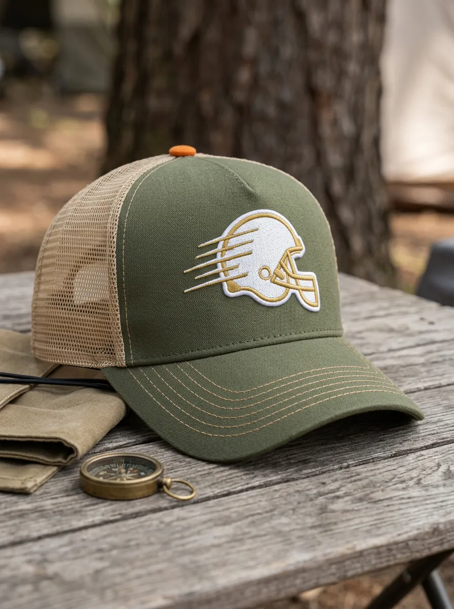 Men's Football Fan Speed Helmet Embroidered Mesh Trucker Hat
