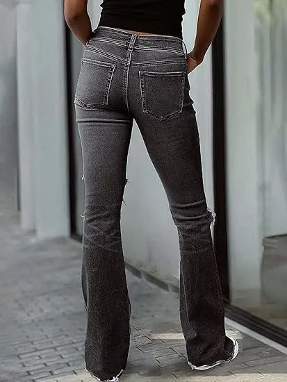 Distressed Flare Leg Denim Jeans
