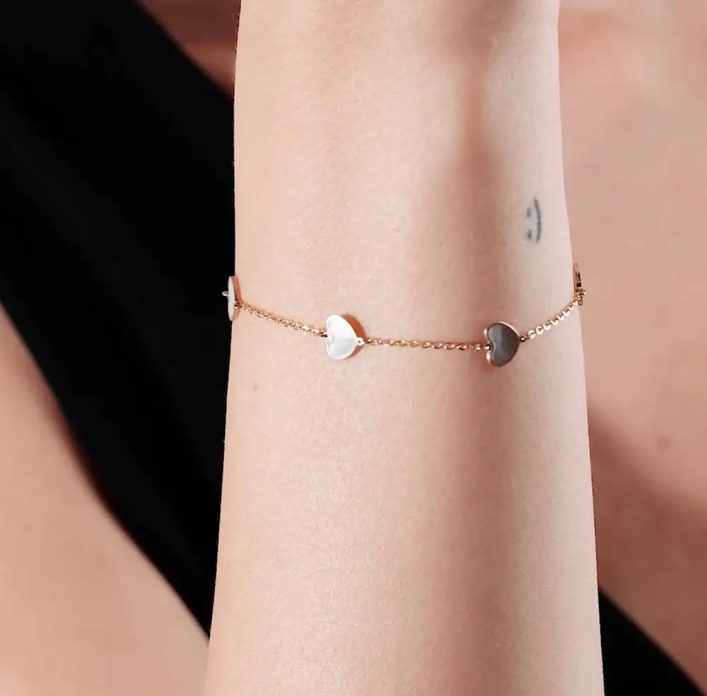 Gold Station Mother of Pearl Heart Bracelet