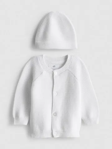 Pure Cotton Premature Baby Cardigan and Hat Set