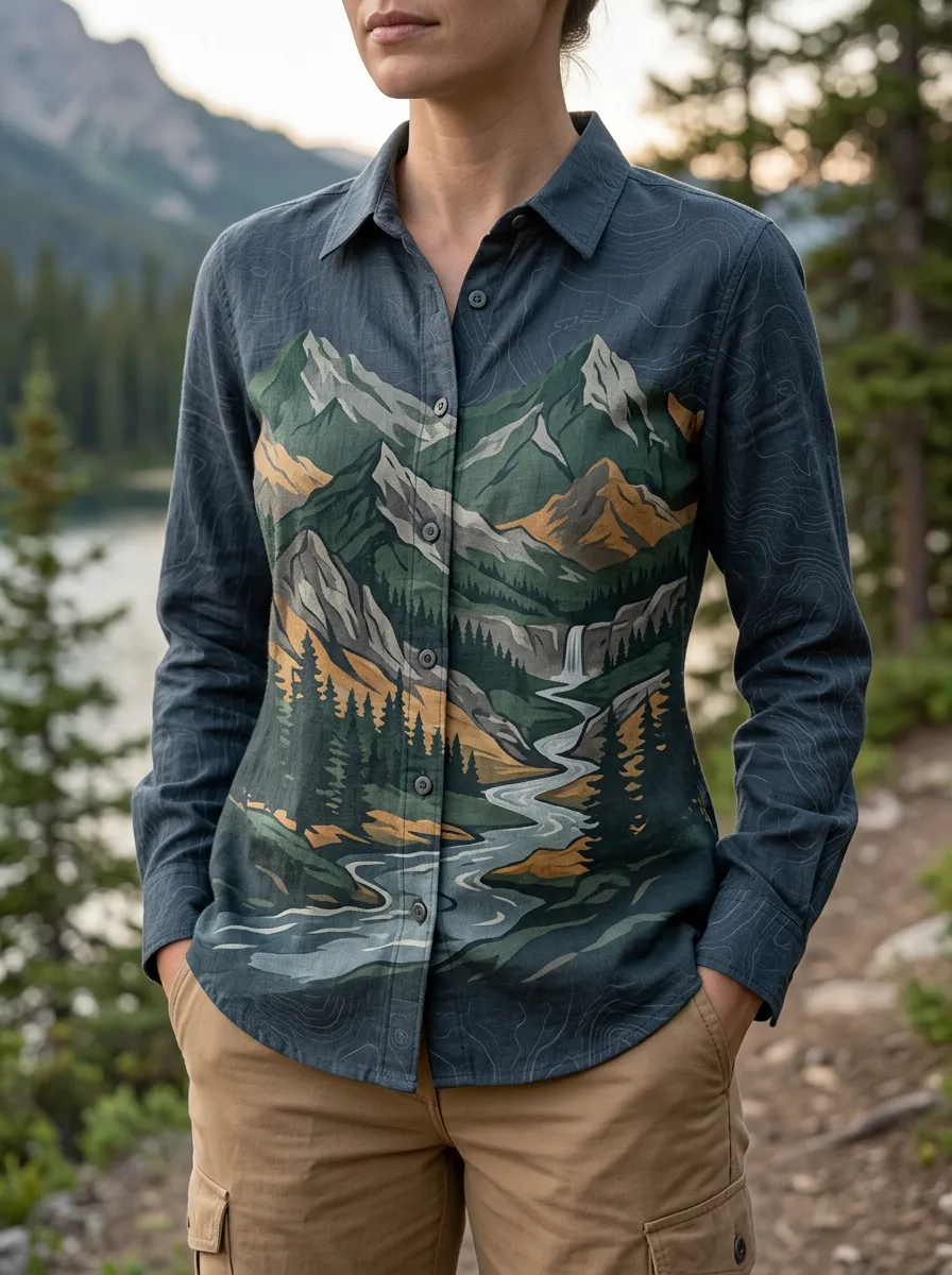 Women's Wilderness Nature Hiking Lover Mountain River Shirt