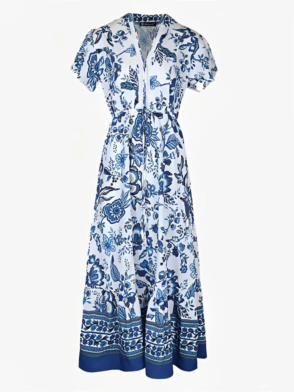Floral Boho Short-Sleeve A-Line Maxi Dress