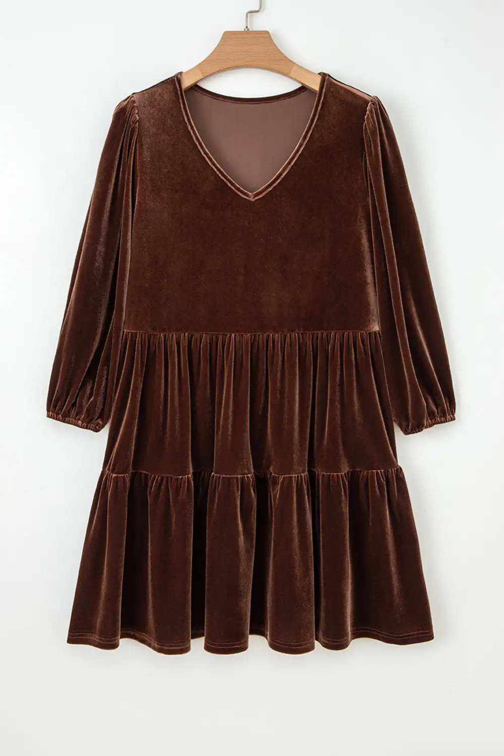 Finish Velvet V Neck Tiered Mini Dress