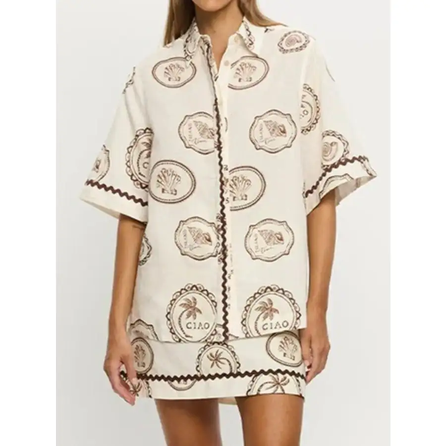 Relaxed Printed Button Up Shirt and Skirt Set
