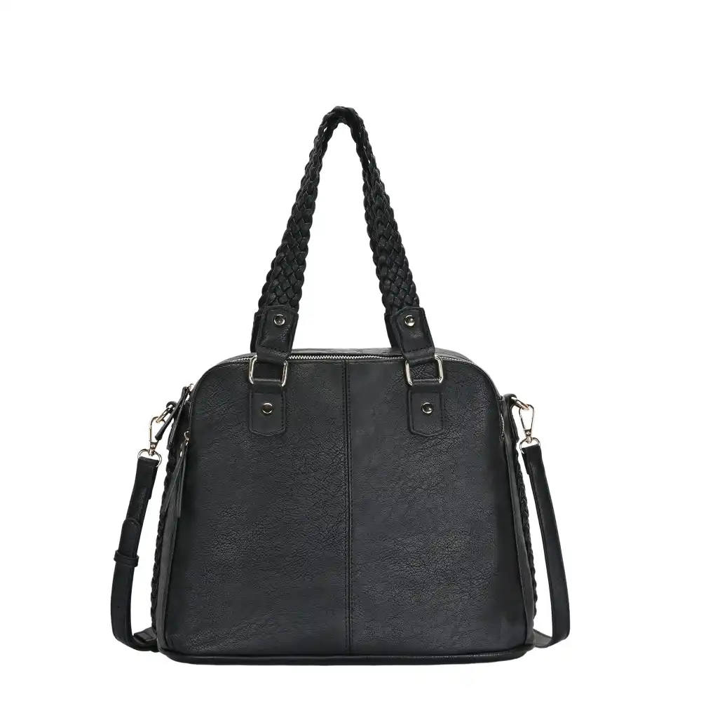 Women's Braided Structured Leather Satchel Crossbody Bag