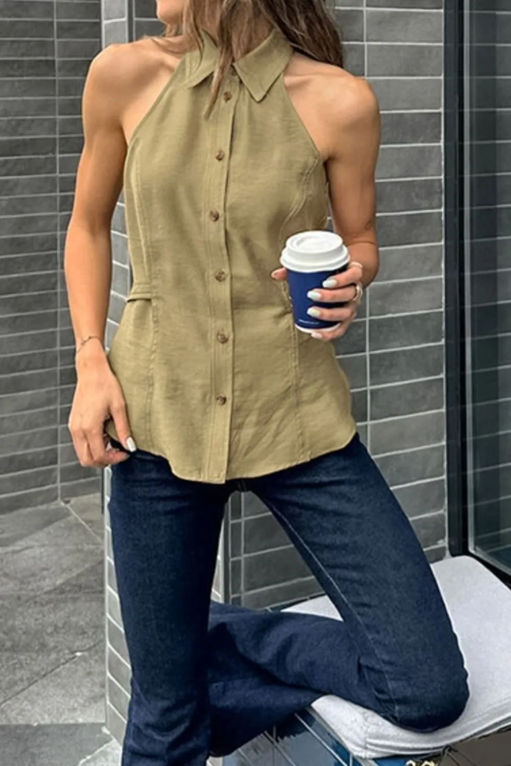 Button-Down Sleeveless Top