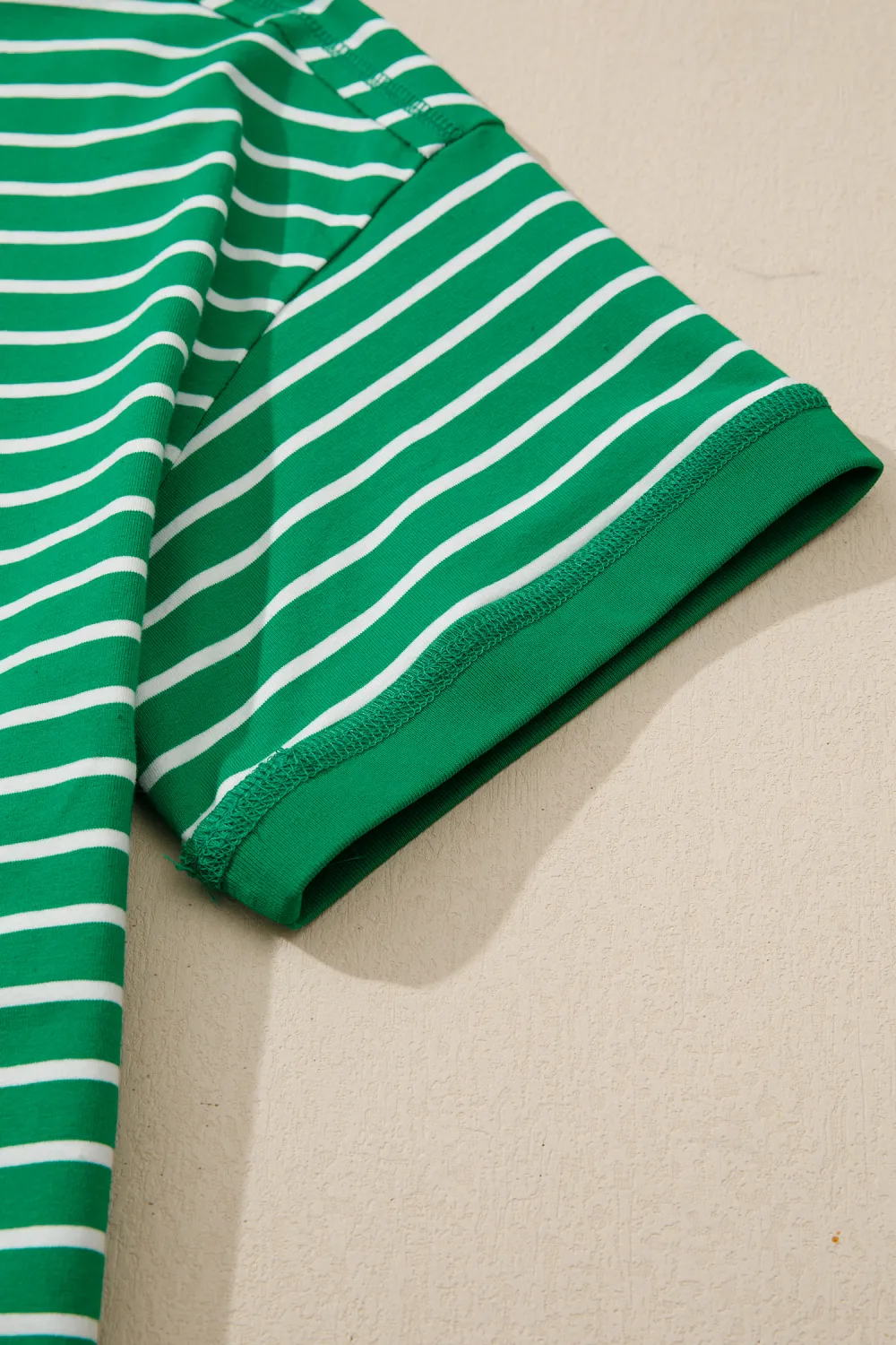 Green Stripe Ribbed Patchwork Seam Tee