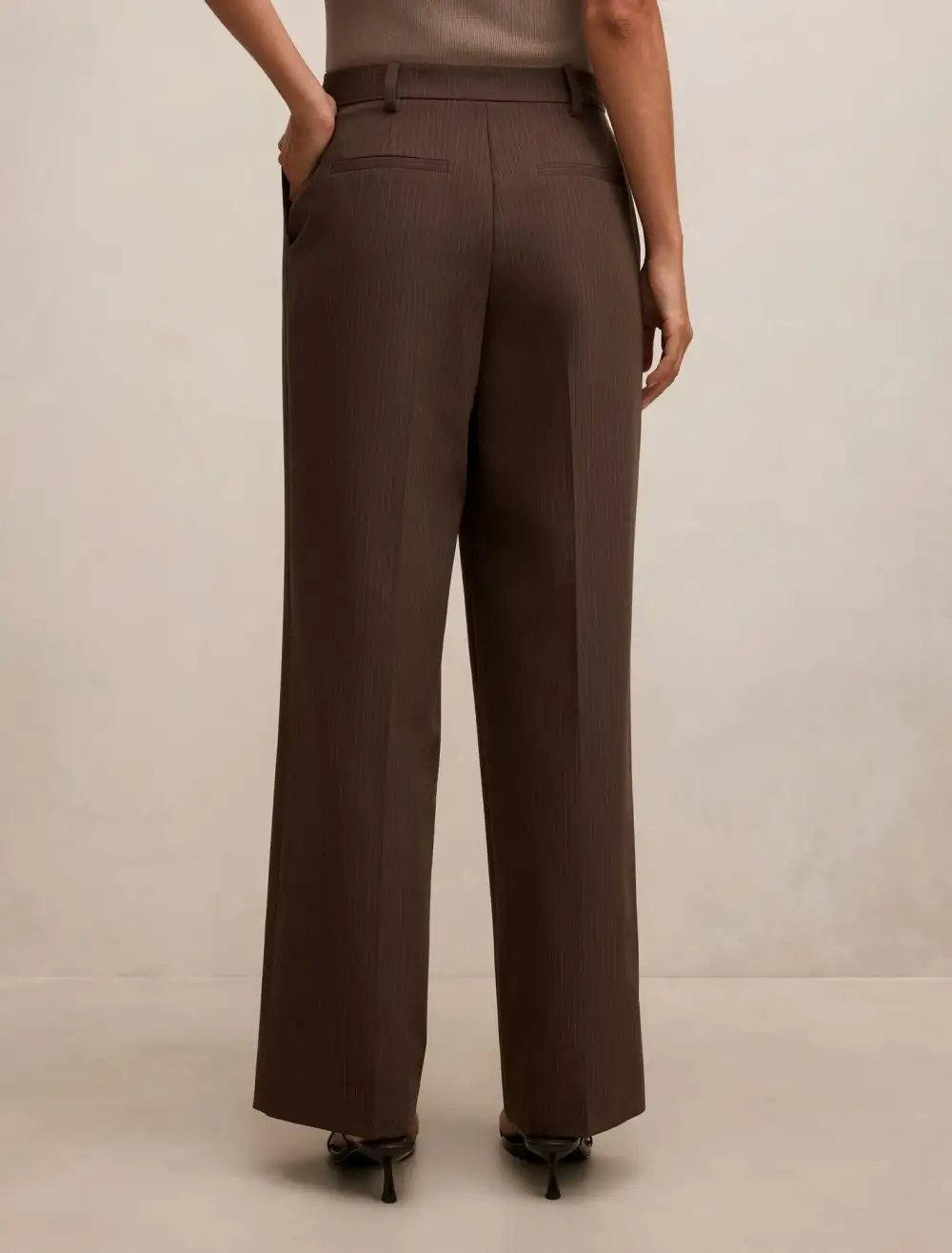Dark Brown Pinstripe Mid Rise Pants
