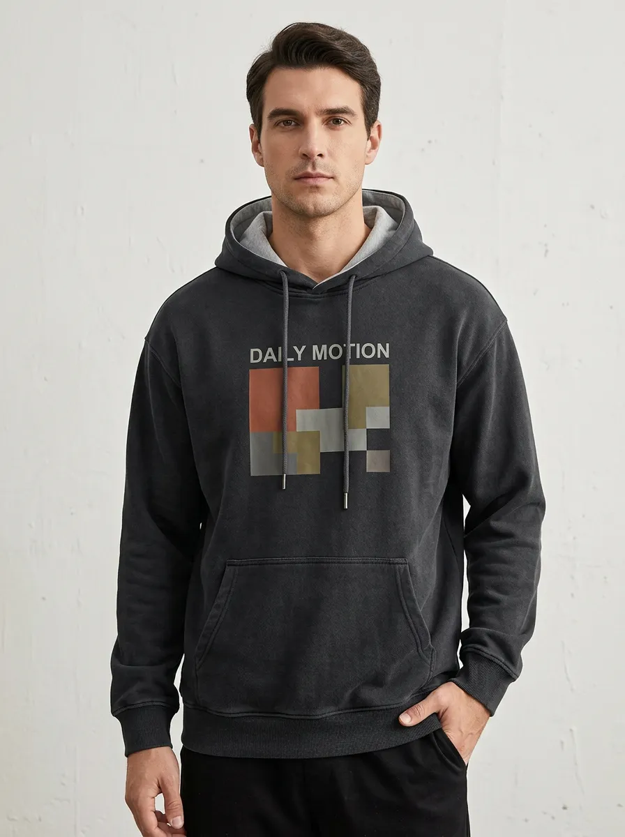Men's Daily Motion Geometric Squares Print Hoodie