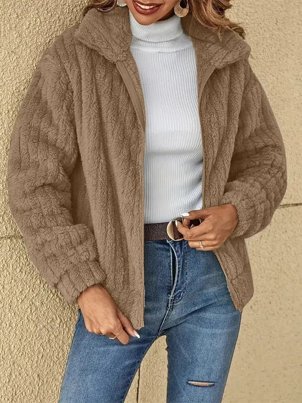Plush Zip Front Casual Jacket