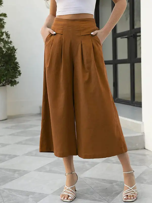 Woven Racer Pleated Shaped Cropped Wide Pants