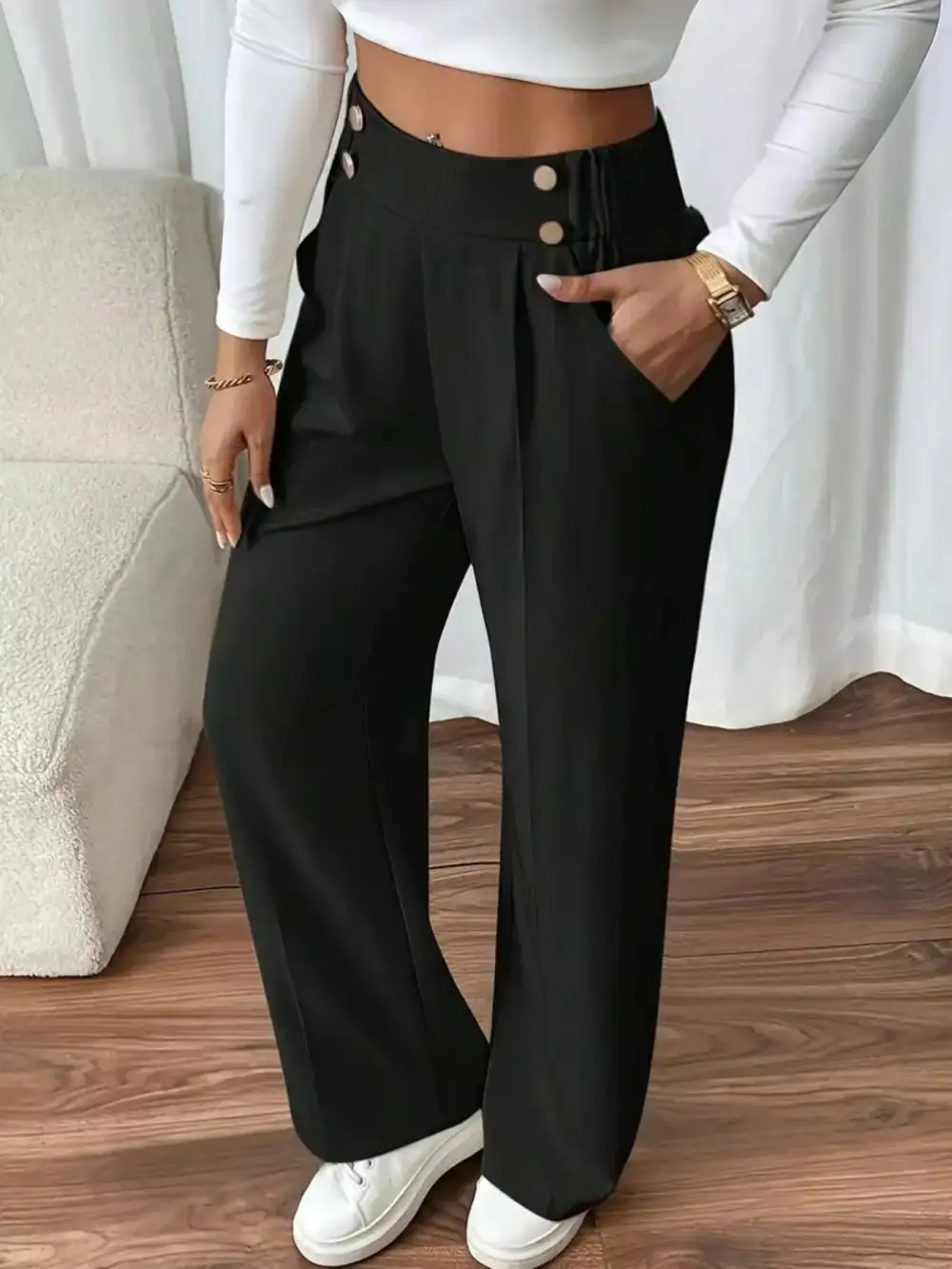 Wide Leg High Waist Cropped Pocketed Pants