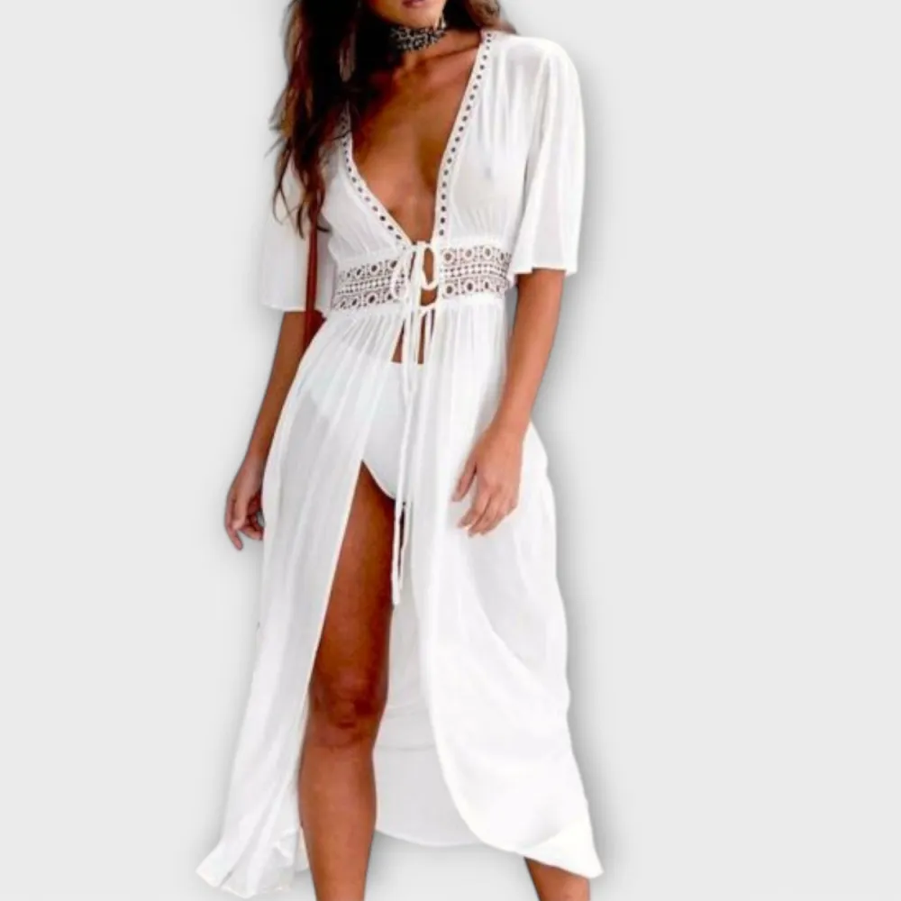 Lace Belted Boho Midi Dress