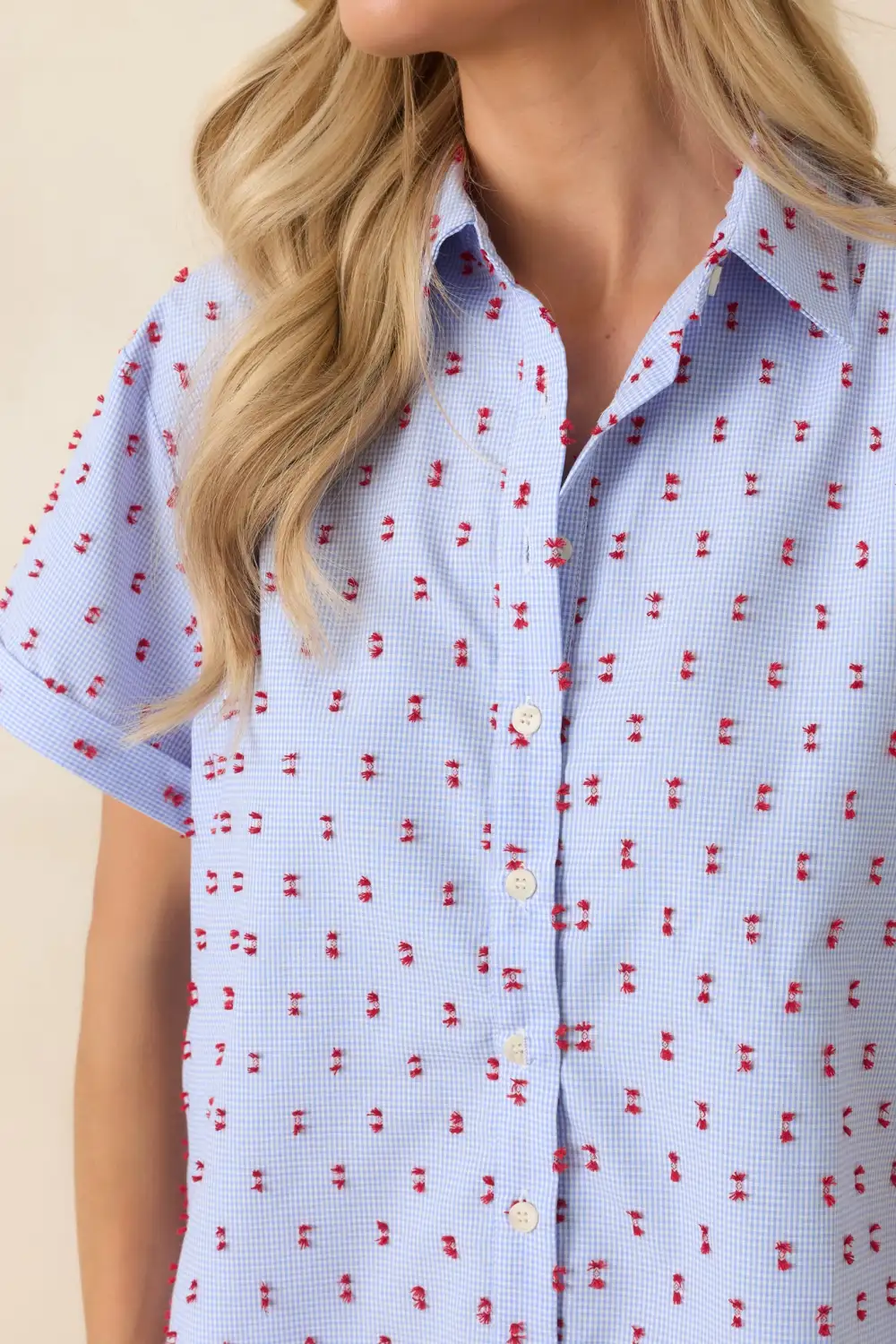Button-Up Button-Front Short-Sleeve Collared Top