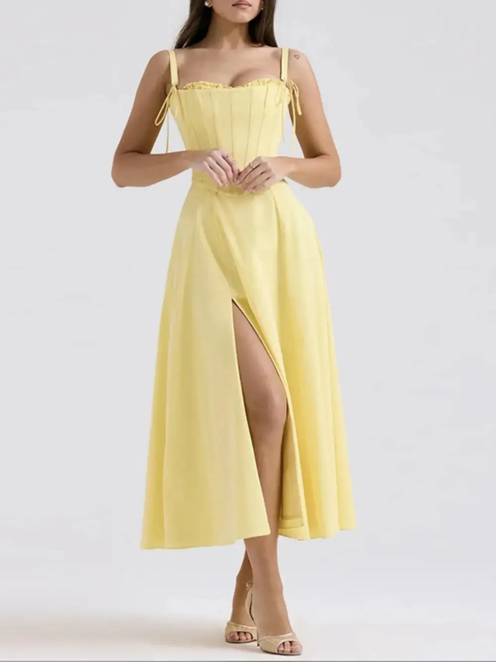 Zip Front Slit Sleeveless Midi Dress
