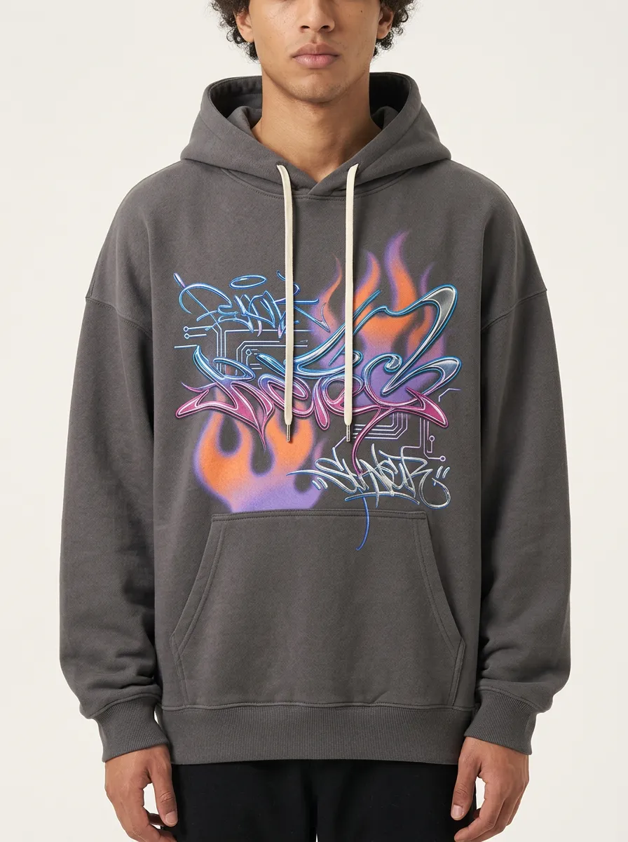 Unisex Streetwear Graffiti Flame Circuit Hoodie