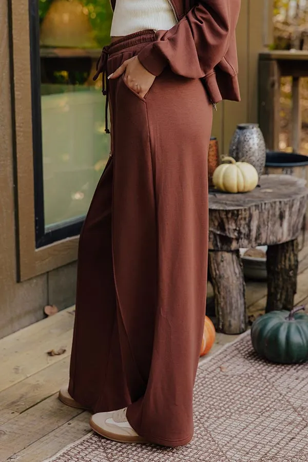 High Waist Wide Leg Scuba Knit Drawstring Elastic Waist Pants
