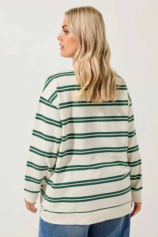 Ivory White & Green Stripe 'Los Angeles' Sweatshirt