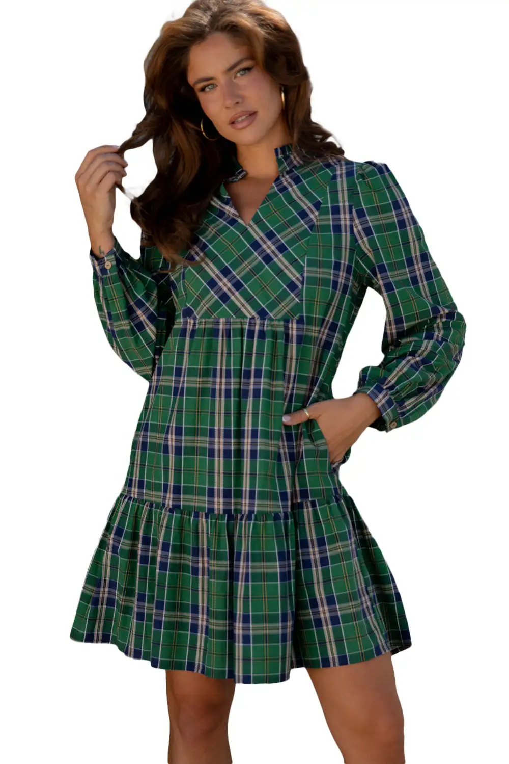 Relaxed Shape Plaid Printed Ruffle Mini Dress