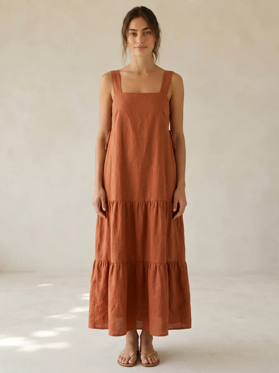 Women's Casual Tiered Linen Backless Dress