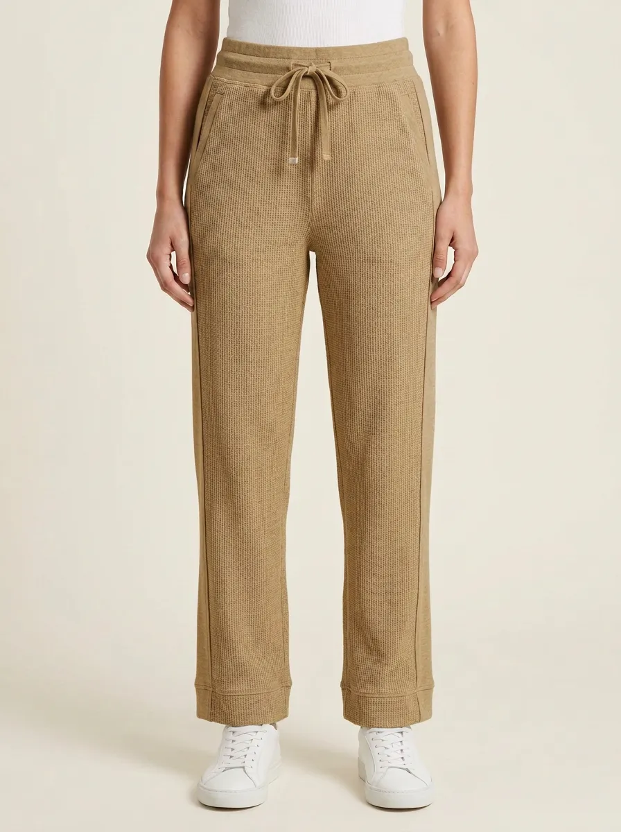 Women's Casual Lounge Waffle Knit Drawstring Jogger Pants