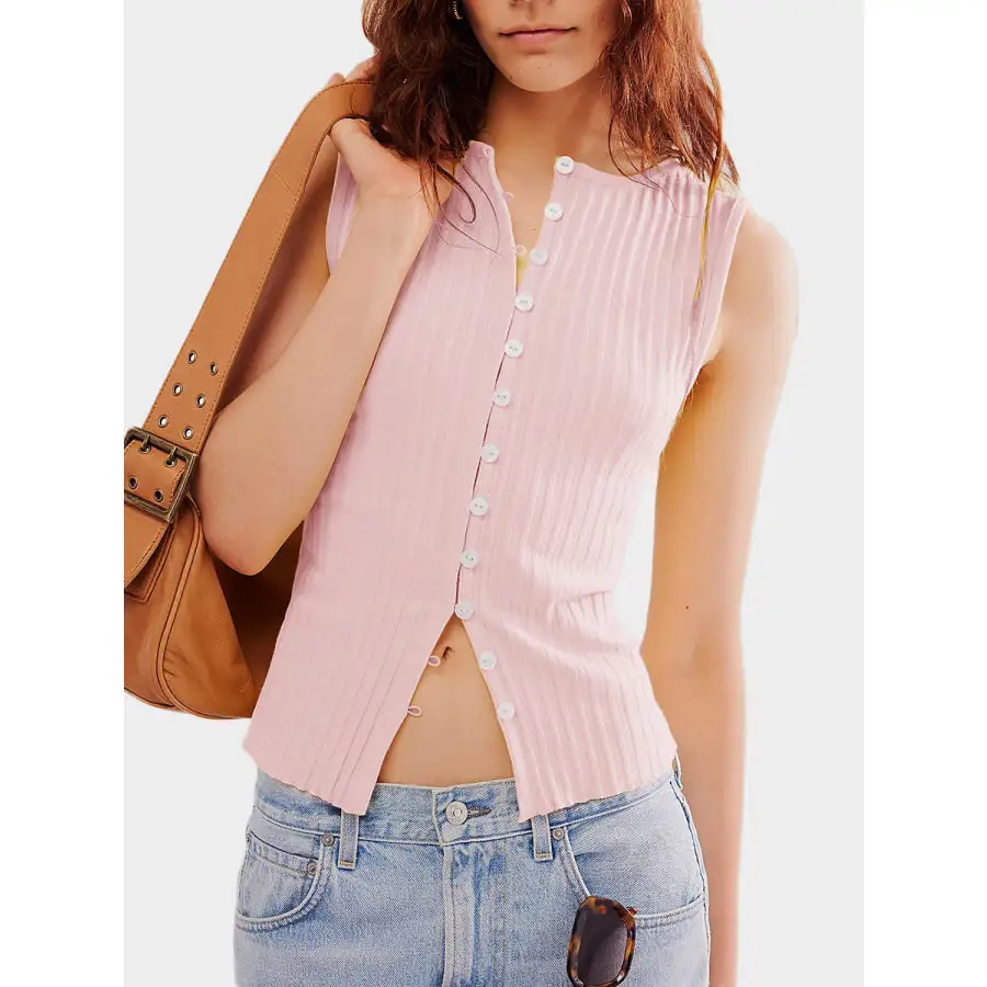 Button Down Round Neck Sweater Vest