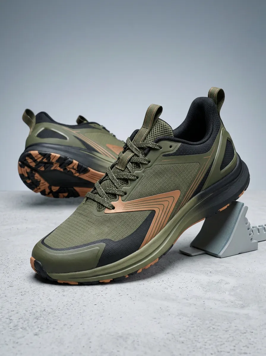 Men's Olive Green Tactical Geometric Printed Running Shoes