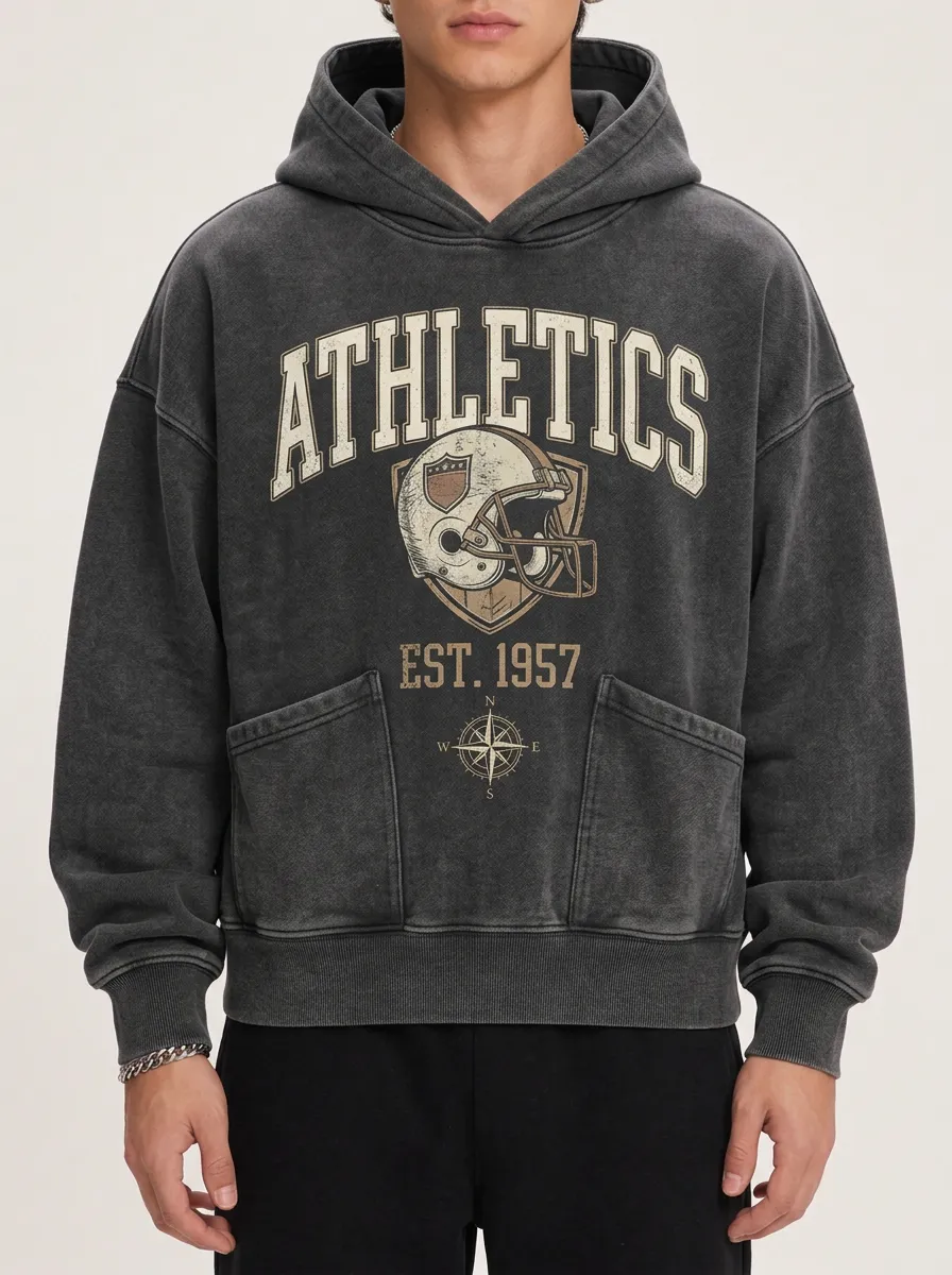 Men's Athletics Football Helmet Compass Printed Hoodie