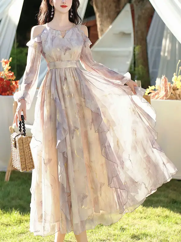 Floral Chiffon Ruffled Maxi Dress