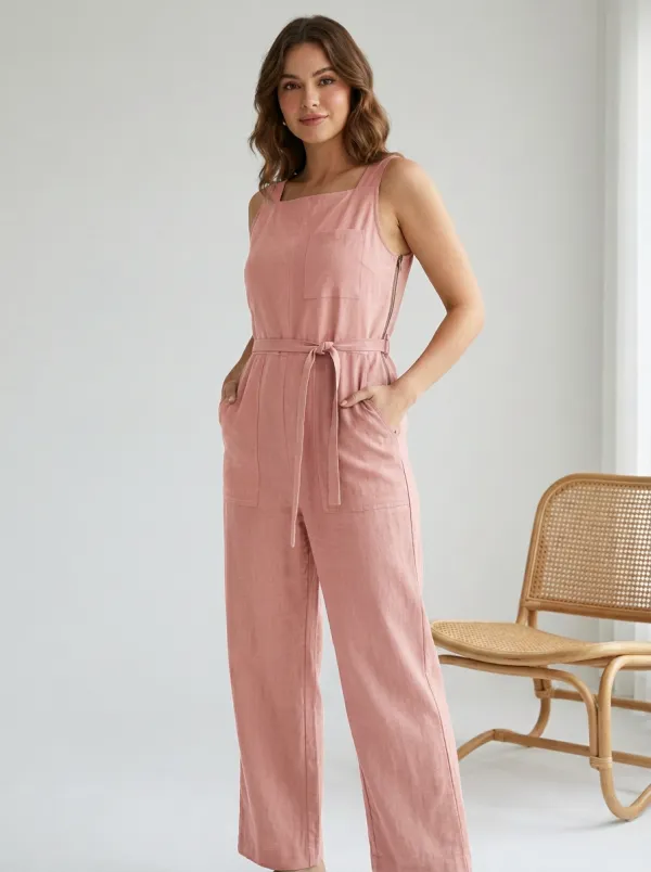 Women's Patchwork Colorblock Belted Jumpsuit