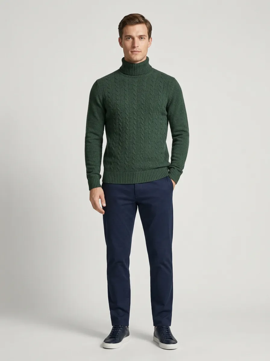 Men's Smart Layer Cable Knit Turtleneck Sweater